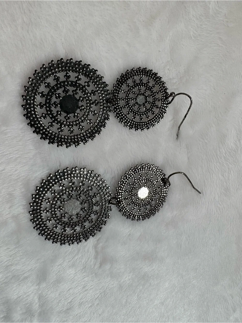 Women's Black Filigree Double-Drop Earrings